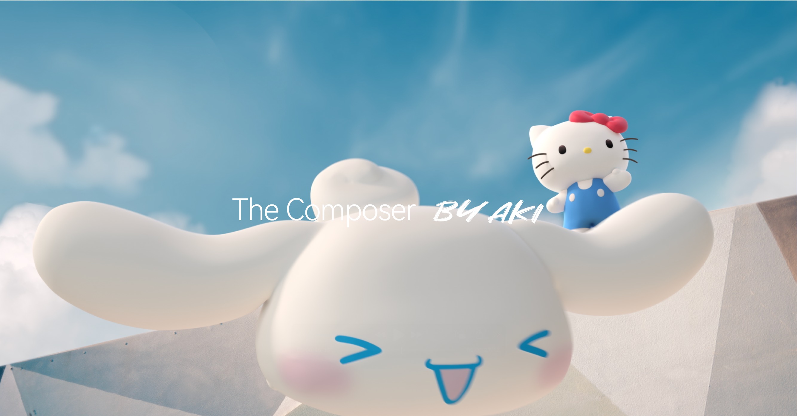 Cinnamoroll and Hello Kitty in a bright blue sky scene